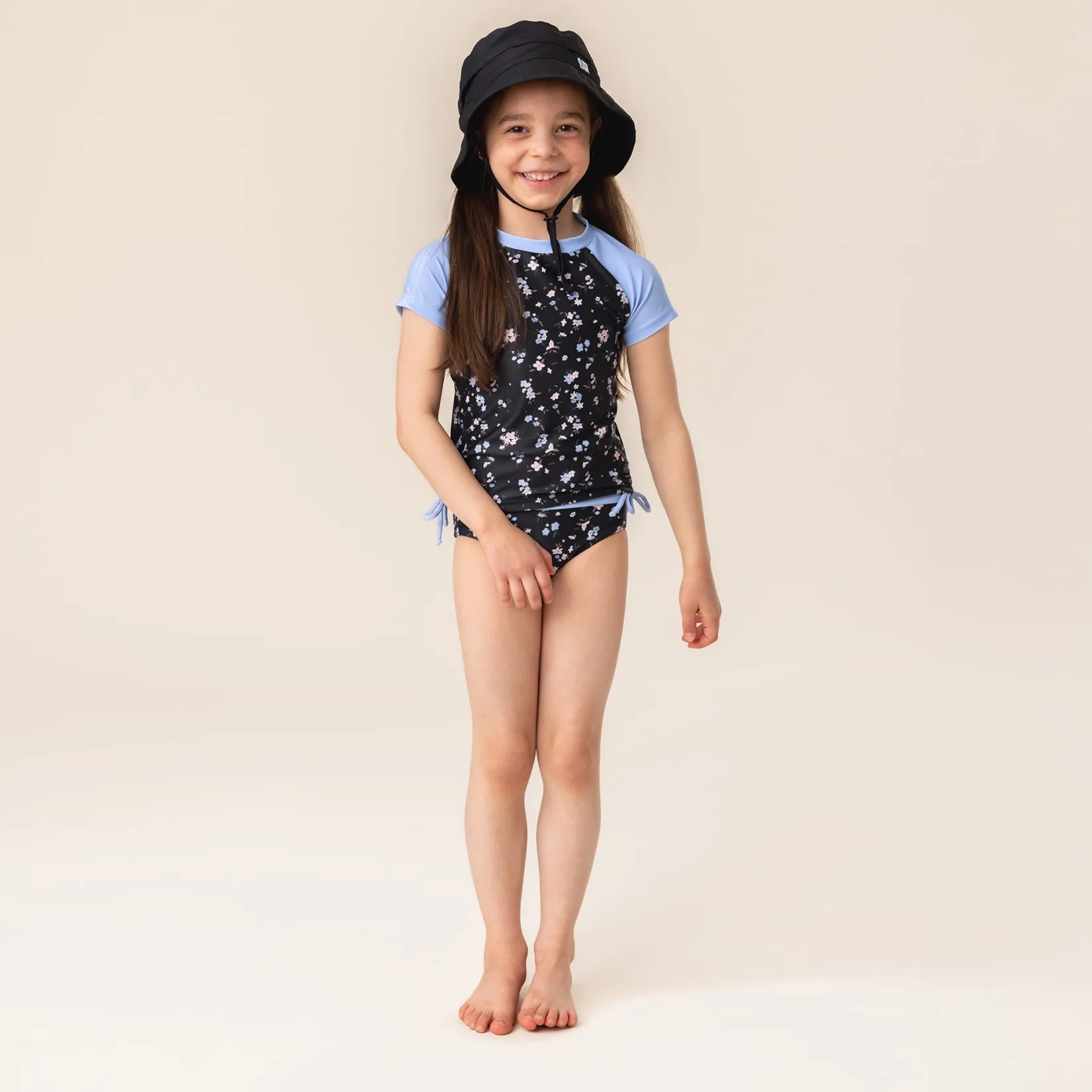 Swimsuits>Nano Flowers 2pc Uv Swimsuit 2-14 Black