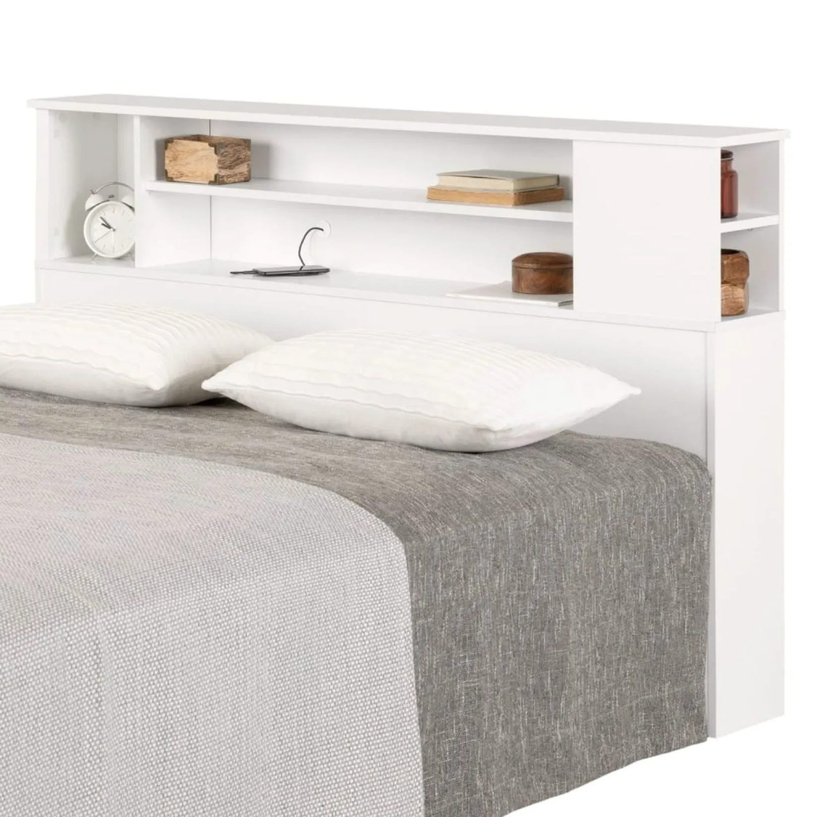 Outlet Fusion Double/Queen Bookcase Headboard - Pure White Twin, Full & Queen Beds