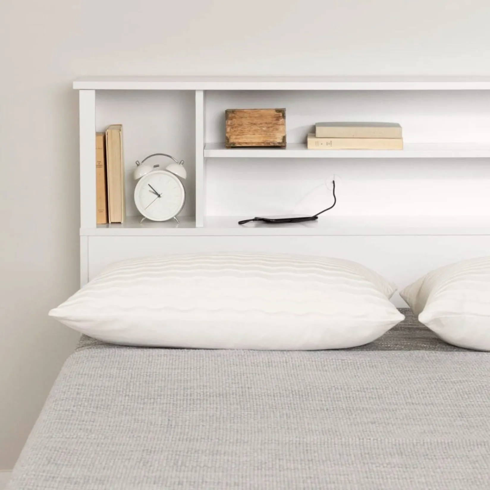 Outlet Fusion Double/Queen Bookcase Headboard - Pure White Twin, Full & Queen Beds