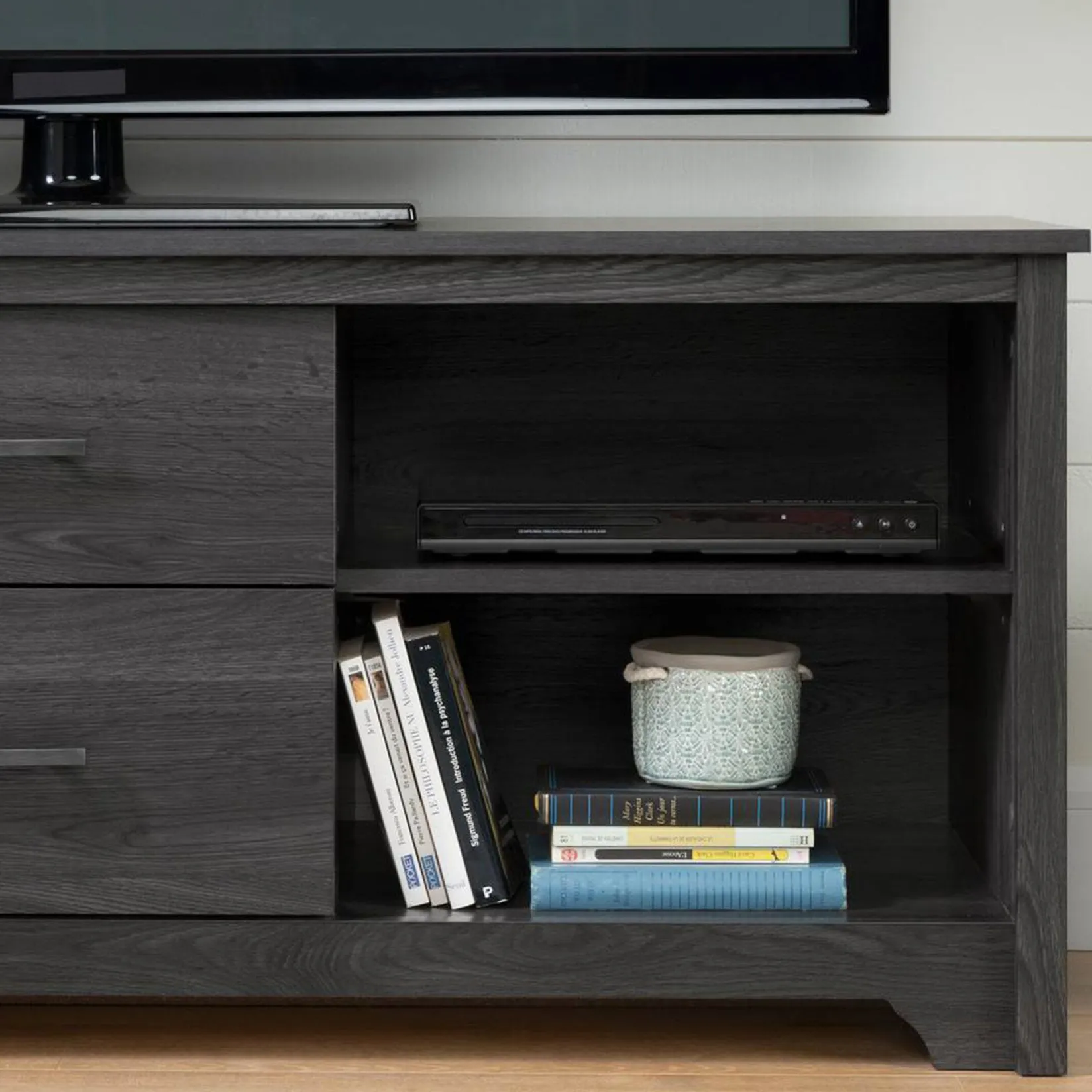 New Fusion TV Stand with Drawers for TVs up to 60" - Gray Oak Desk