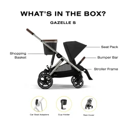 New Gazelle S Stroller - Taupe Frame with Moon Black Seat Kids Strollers|Strollers & Trailers