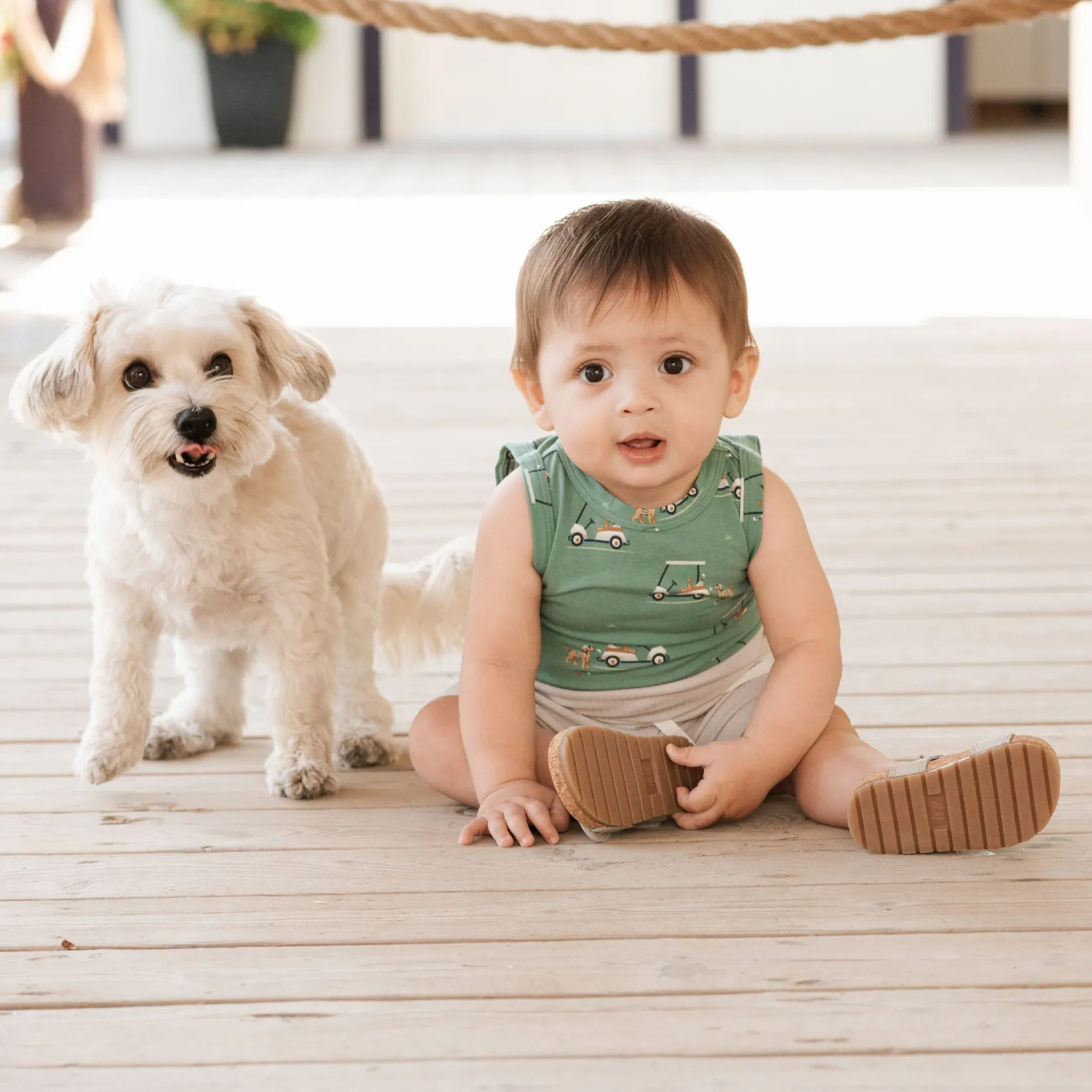 Outfit Sets>Firsts par Petit Lem Golf 3pc Short Set 3-24m Ivory