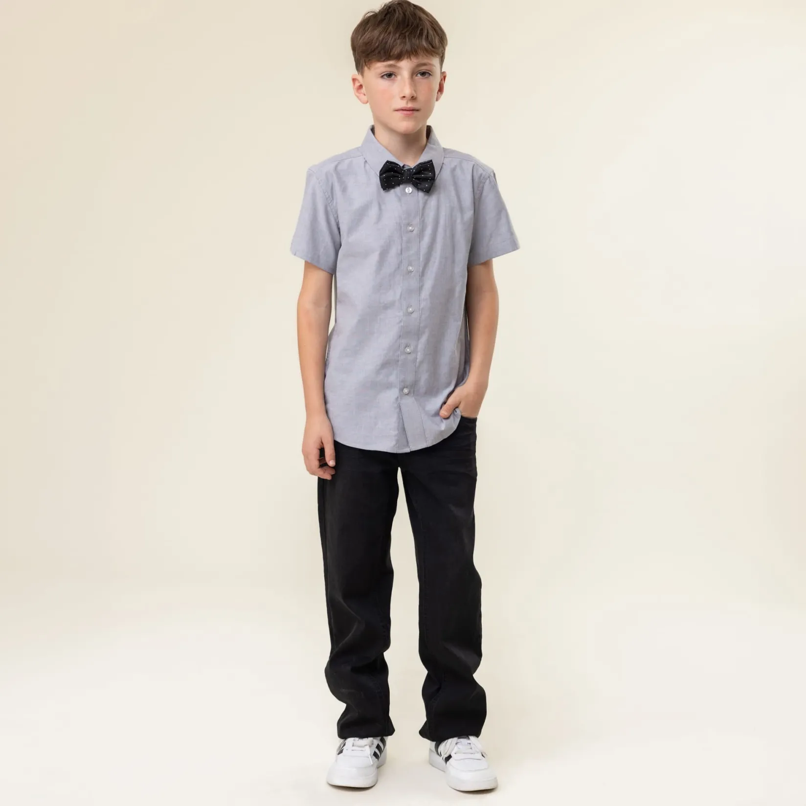 Tops>Nano Bow Tie Shirt 2-12y Grey