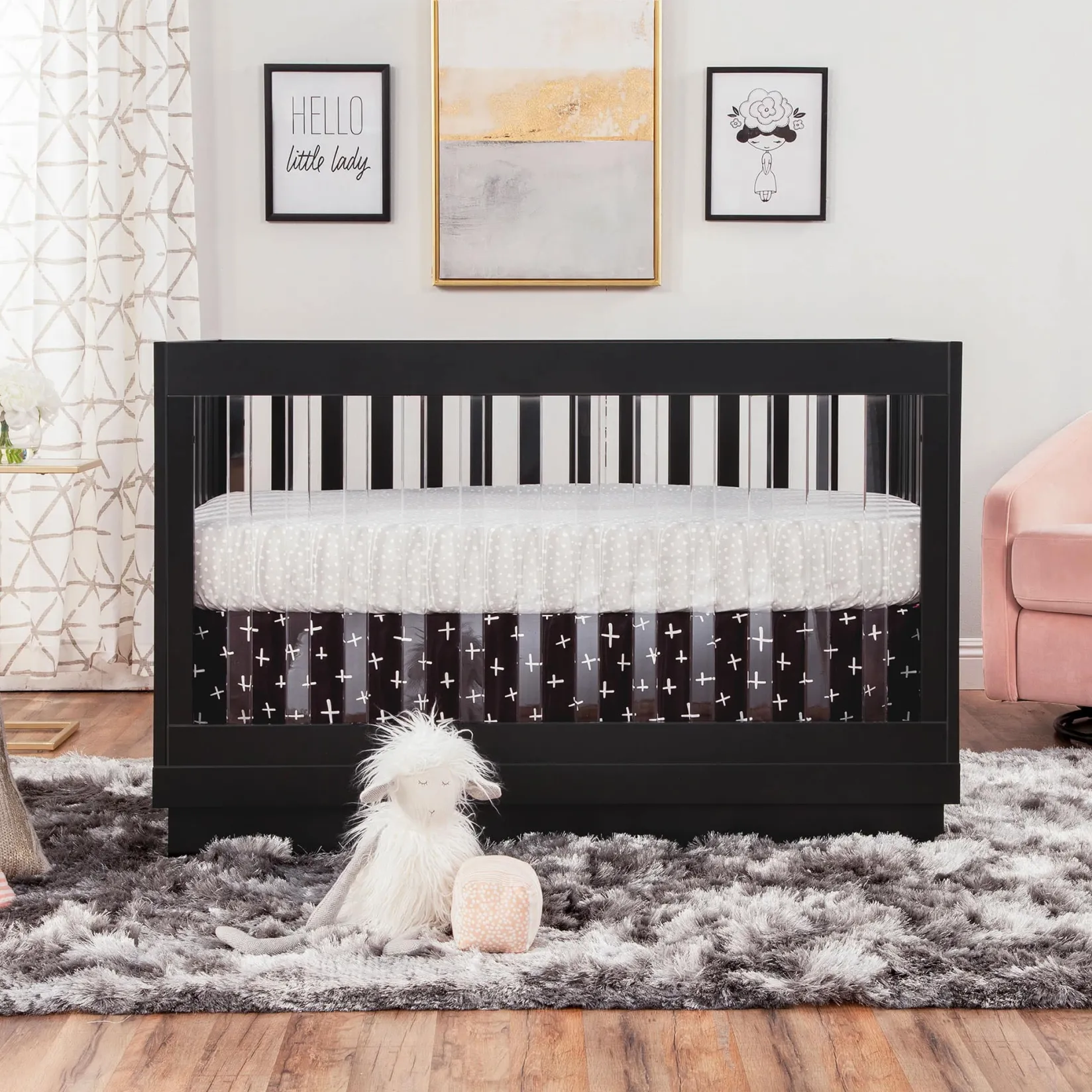 Cribs & Mattresses|Cribs & Mattresses>Babyletto Harlow 3-in-1 Convertible Crib with Toddler Bed Conversion Kit - Black / Acrylic