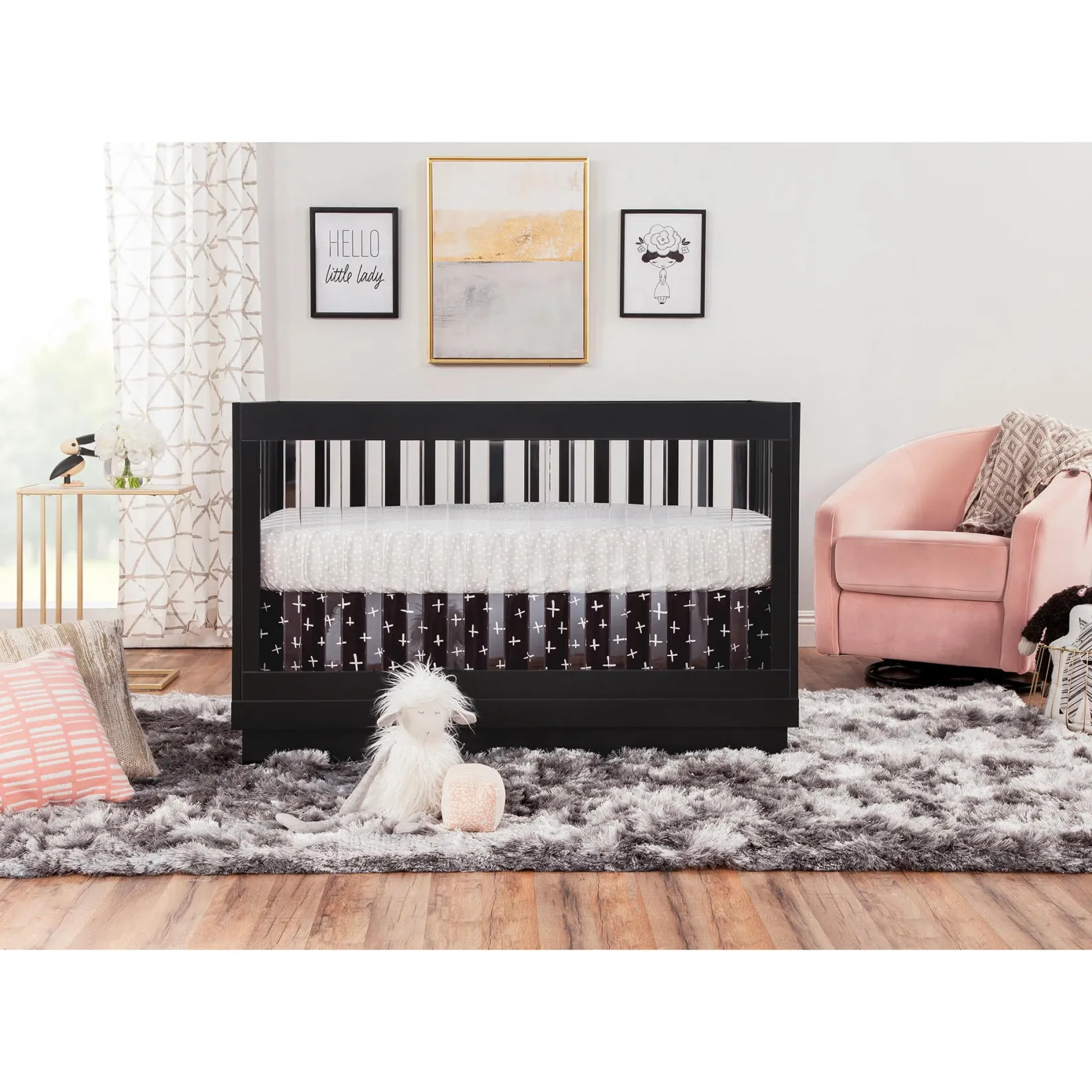 Cribs & Mattresses|Cribs & Mattresses>Babyletto Harlow 3-in-1 Convertible Crib with Toddler Bed Conversion Kit - Black / Acrylic