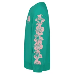 Fleeces And Sweatshirts|Tops>Roxy Hibiscus Oversized Crew 7-16 Turquoise