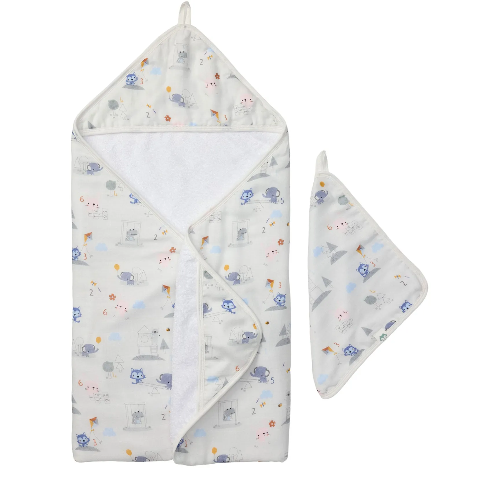 Muslin Products|Towels & Wipes>Loulou Lollipop Hooded Towel Set - Tiny Mathletes