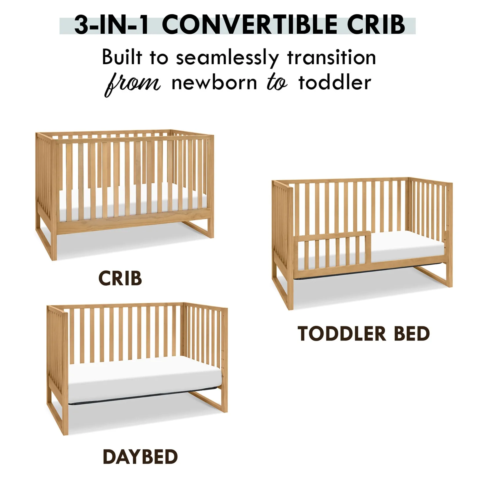 Cribs & Mattresses|Cribs & Mattresses>DaVinci Hunter 3-in-1 Convertible Crib - Honey