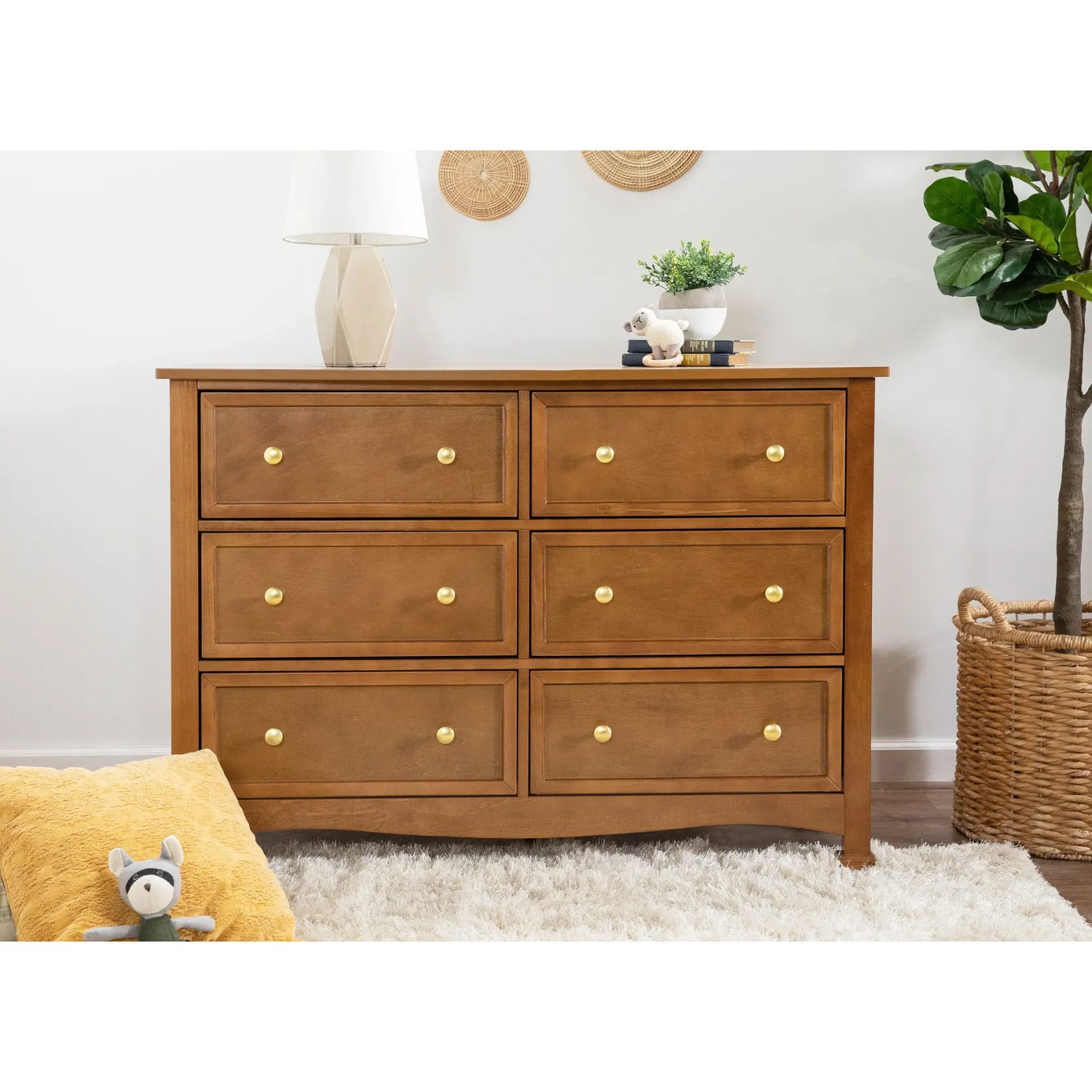 Storage Furniture>DaVinci Kalani 6-Drawer Double Wide Dresser - Chestnut Finish