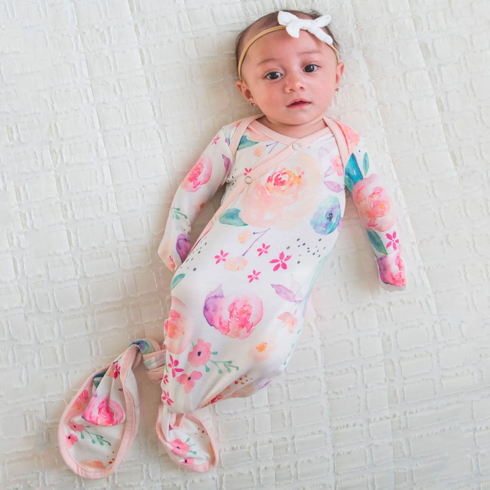 Pajamas|Sleep Bags>Copper Pearl Knotted Gown 0m+ - Bloom Flower