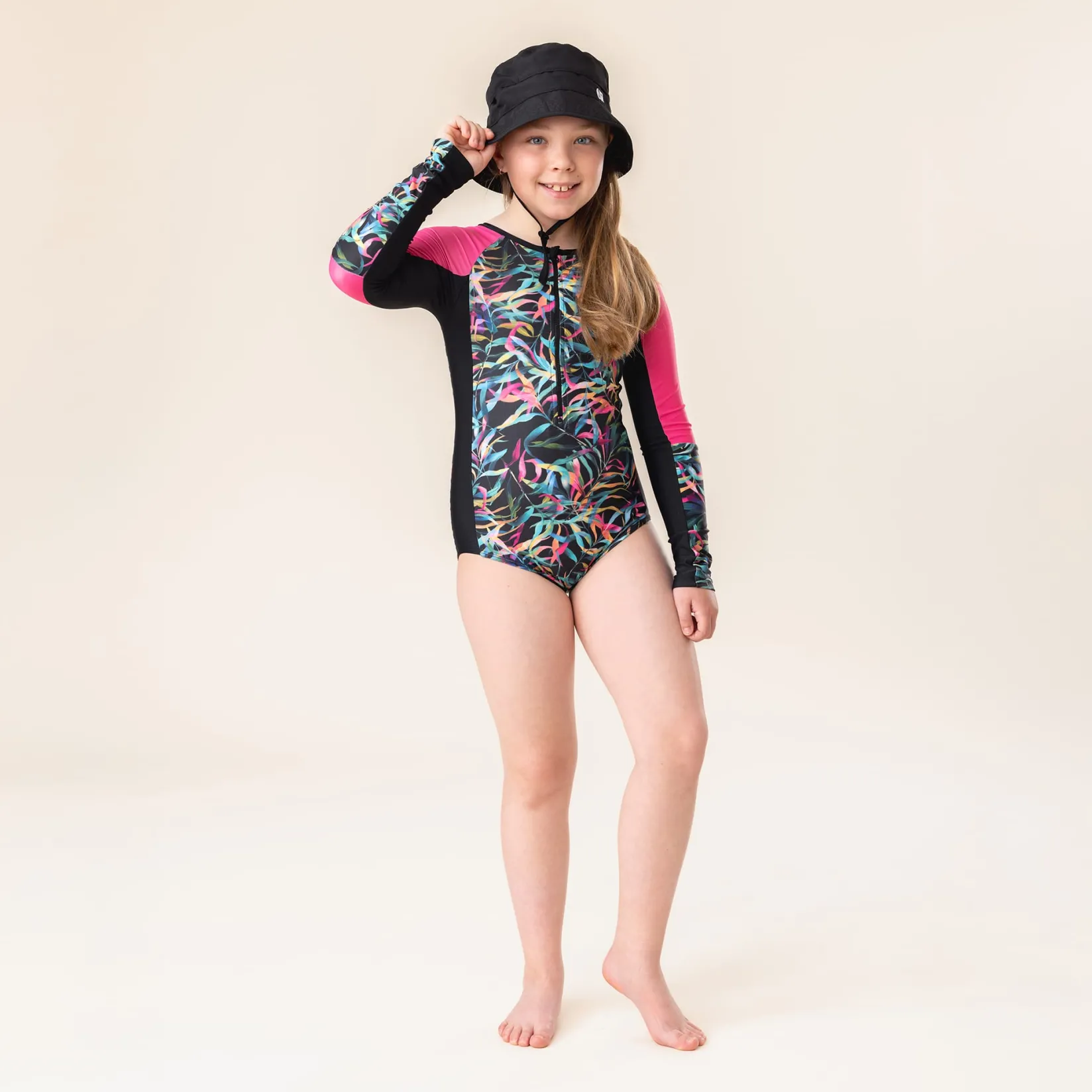 Swimsuits>Nano Leafage Uv Ls Swimsuit 2-14 Black