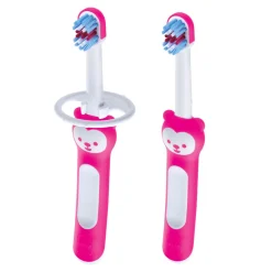 Oral Care>Mam Baby Learn to Brush Baby Toothbrushes (2) - Pink 6months+