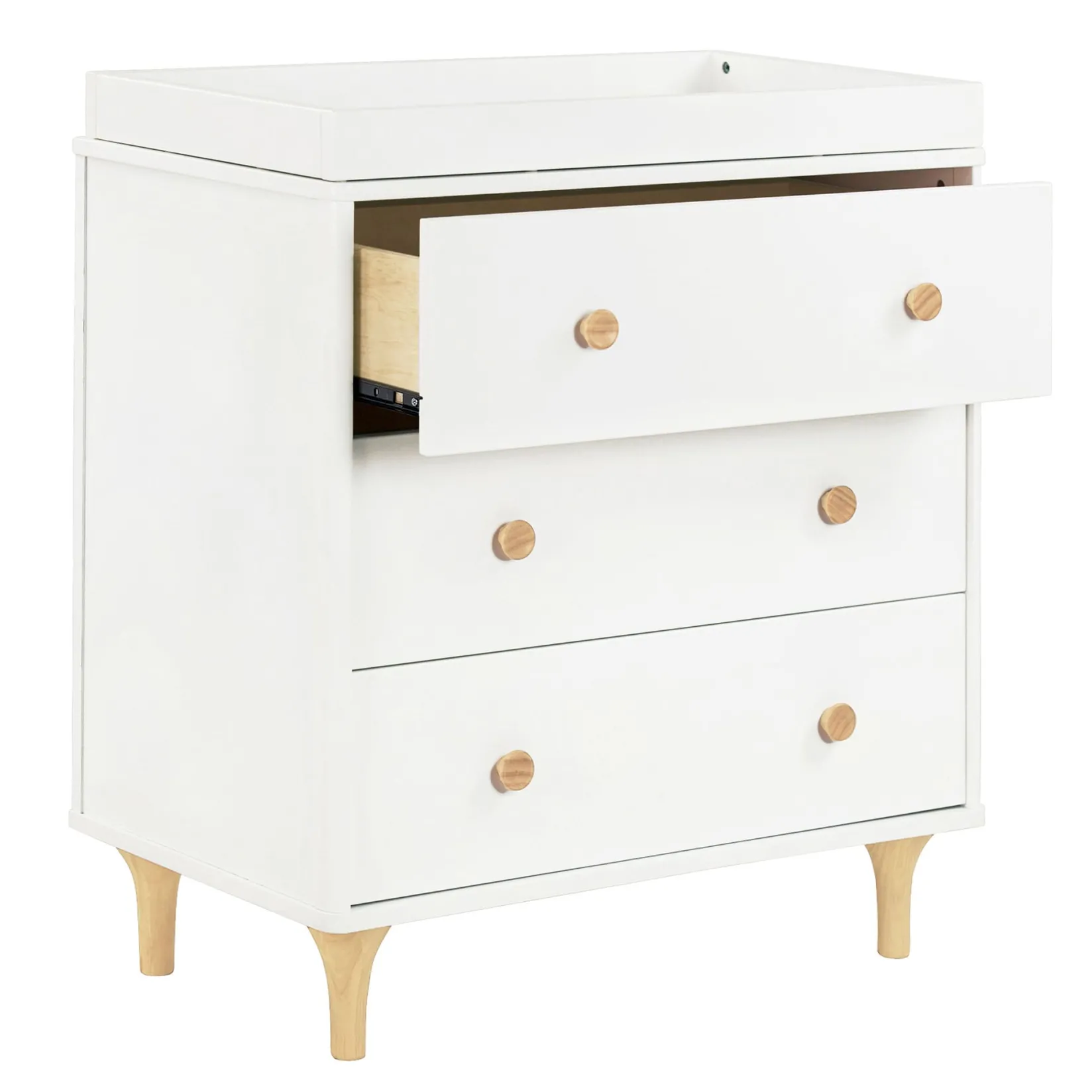Changing Tables>Babyletto Lolly 3-Drawer Changer Dresser with Removable Changing Tray - White / Natural
