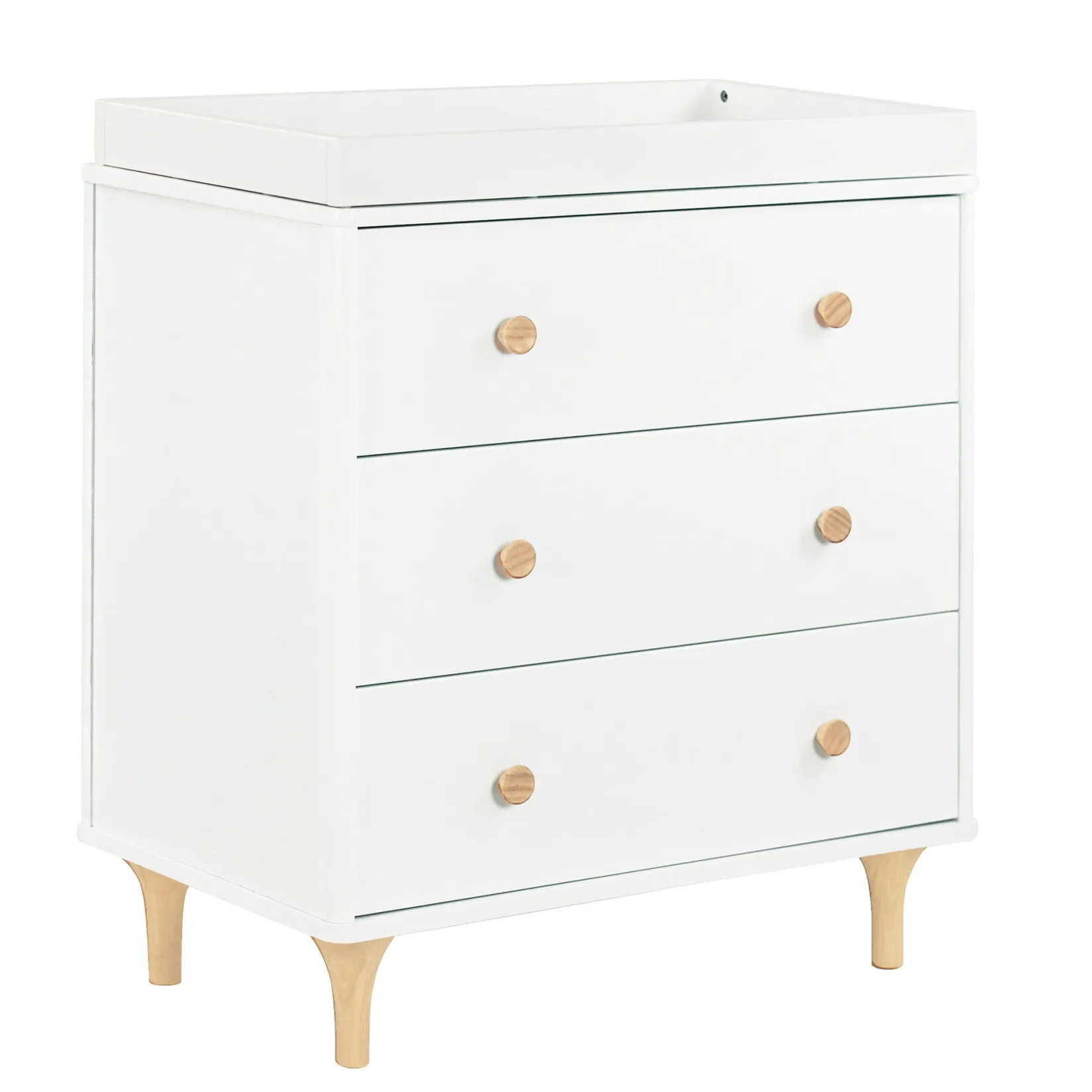 Changing Tables>Babyletto Lolly 3-Drawer Changer Dresser with Removable Changing Tray - White / Natural