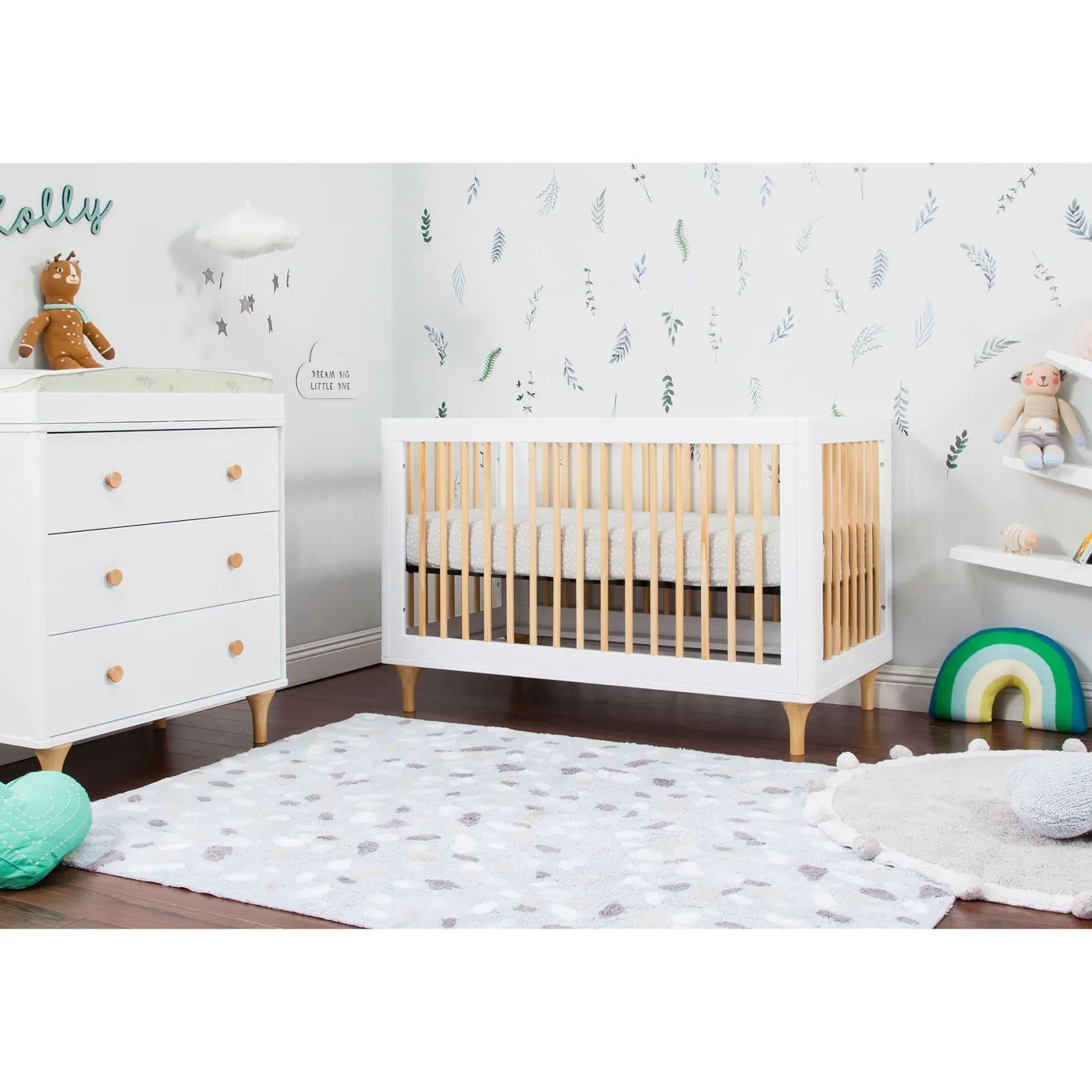 Changing Tables>Babyletto Lolly 3-Drawer Changer Dresser with Removable Changing Tray - White / Natural