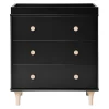 Changing Tables>Babyletto Lolly 3-Drawer Changer Dresser with Removable Changing Tray - Black / Washed Natural