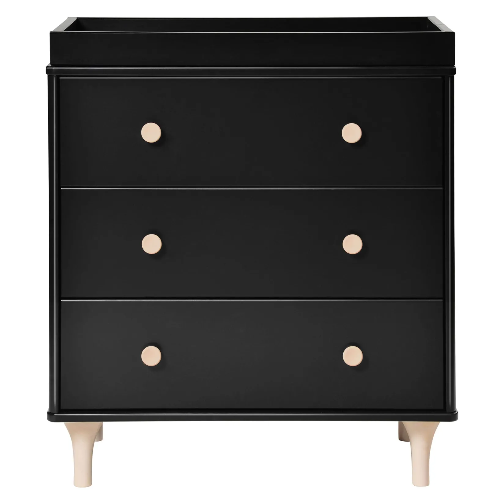Changing Tables>Babyletto Lolly 3-Drawer Changer Dresser with Removable Changing Tray - Black / Washed Natural