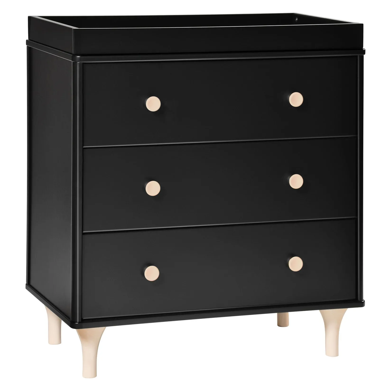 Changing Tables>Babyletto Lolly 3-Drawer Changer Dresser with Removable Changing Tray - Black / Washed Natural