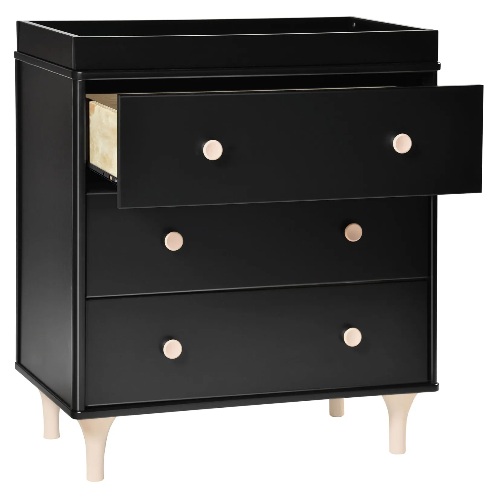 Changing Tables>Babyletto Lolly 3-Drawer Changer Dresser with Removable Changing Tray - Black / Washed Natural