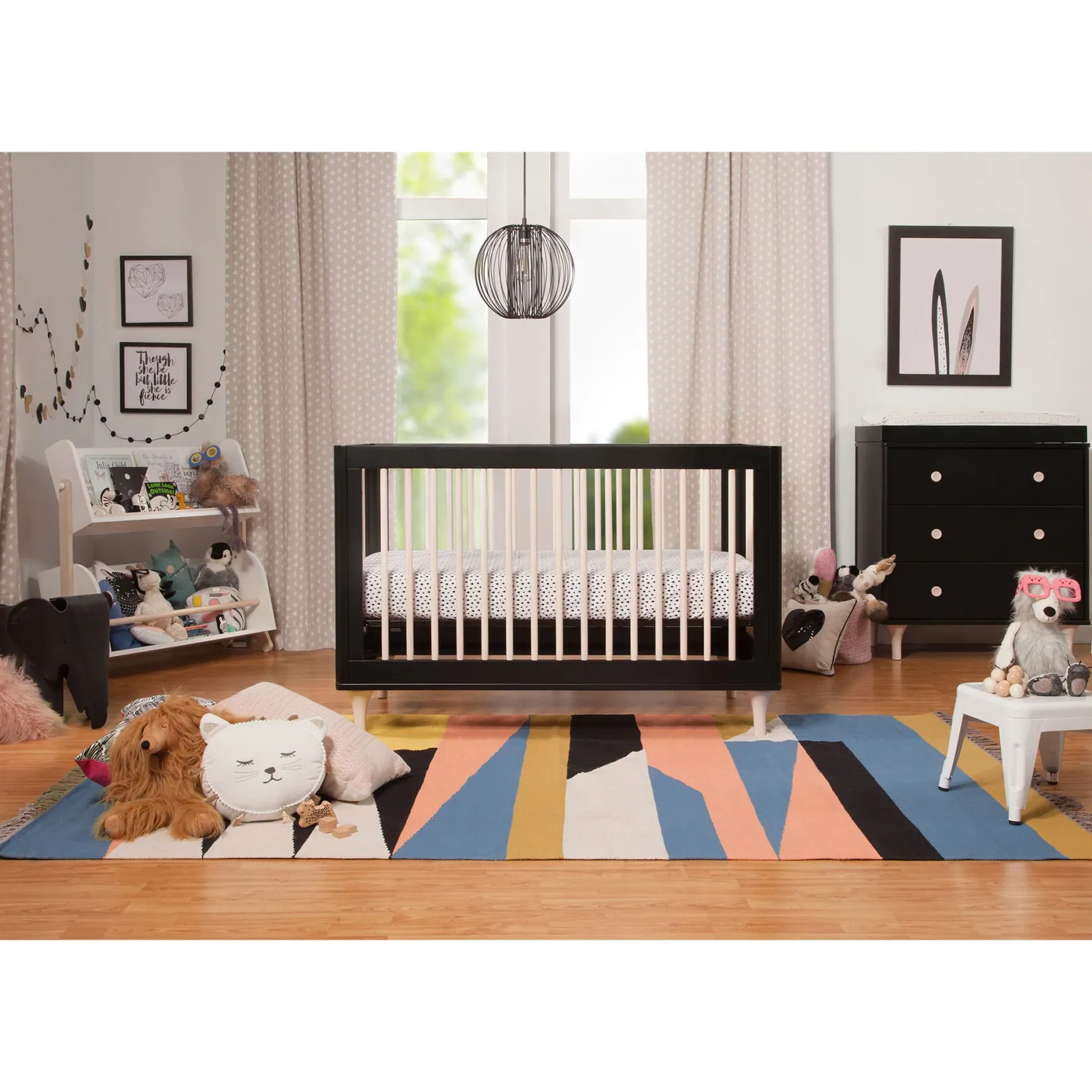 Changing Tables>Babyletto Lolly 3-Drawer Changer Dresser with Removable Changing Tray - Black / Washed Natural