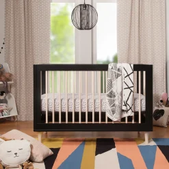 Hot Lolly 3-in-1 Convertible Crib with Toddler Bed Conversion - Black / Washed Natural Cribs & Mattresses|Cribs & Mattresses