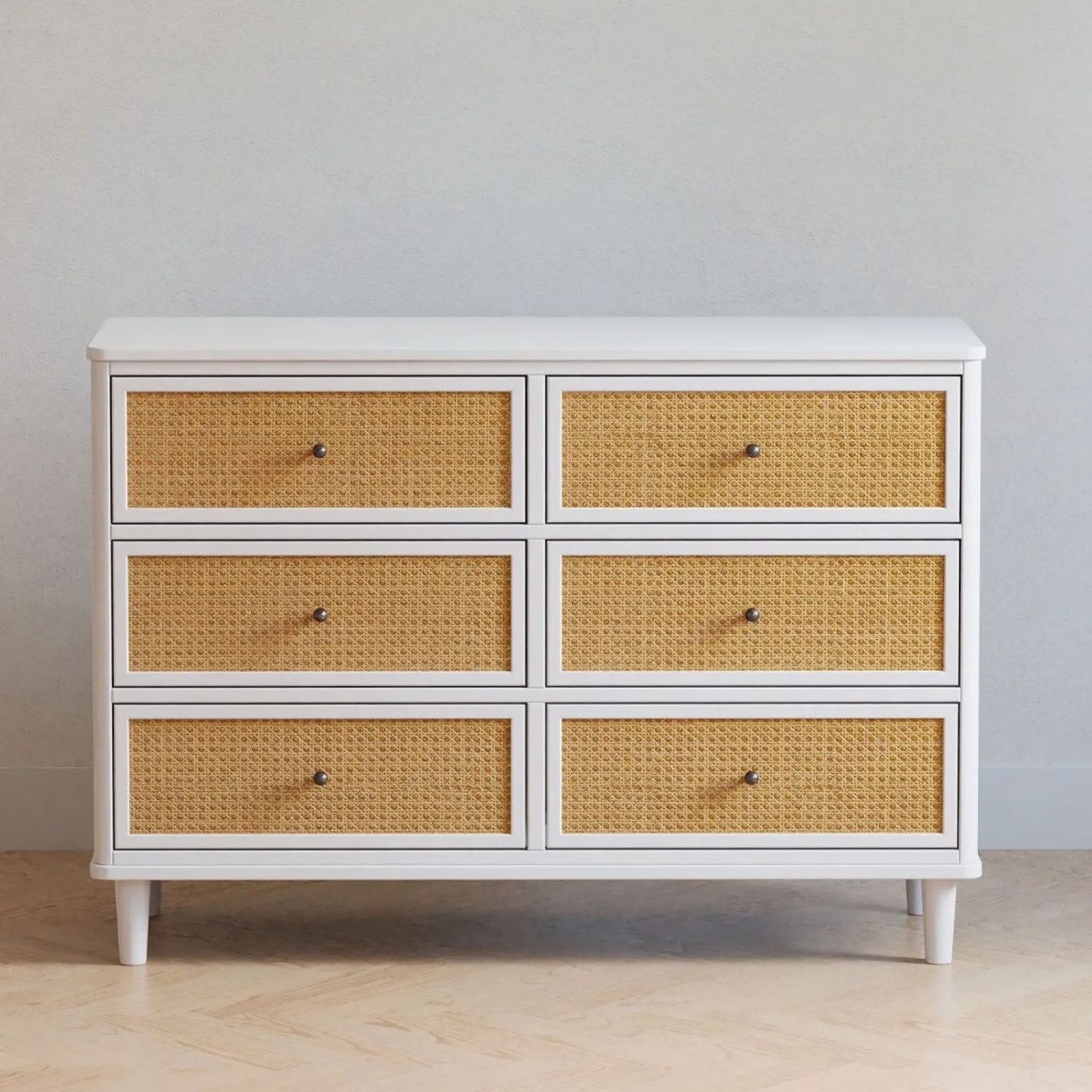 Storage Furniture>Namesake Marin with Cane 6 Drawer Assembled Dresser - Warm White and Honey Cane