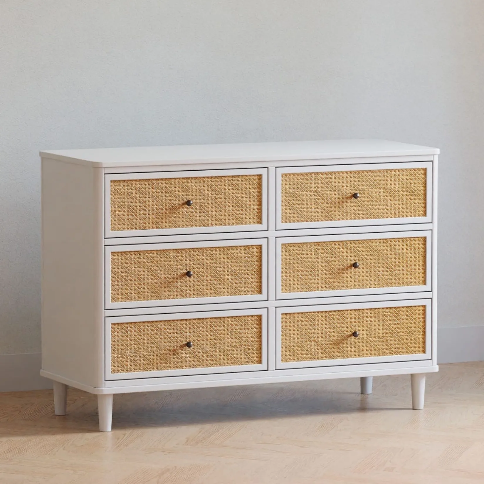 Storage Furniture>Namesake Marin with Cane 6 Drawer Assembled Dresser - Warm White and Honey Cane