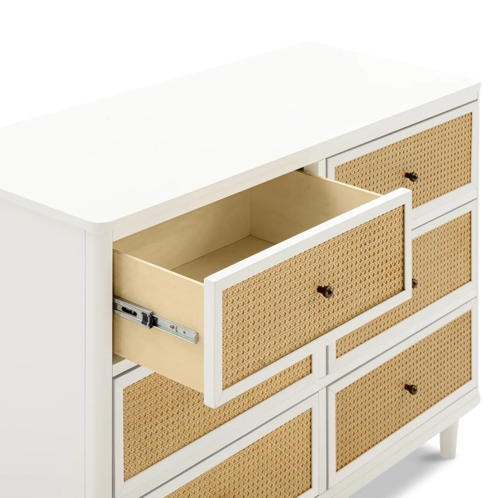 Storage Furniture>Namesake Marin with Cane 6 Drawer Assembled Dresser - Warm White and Honey Cane