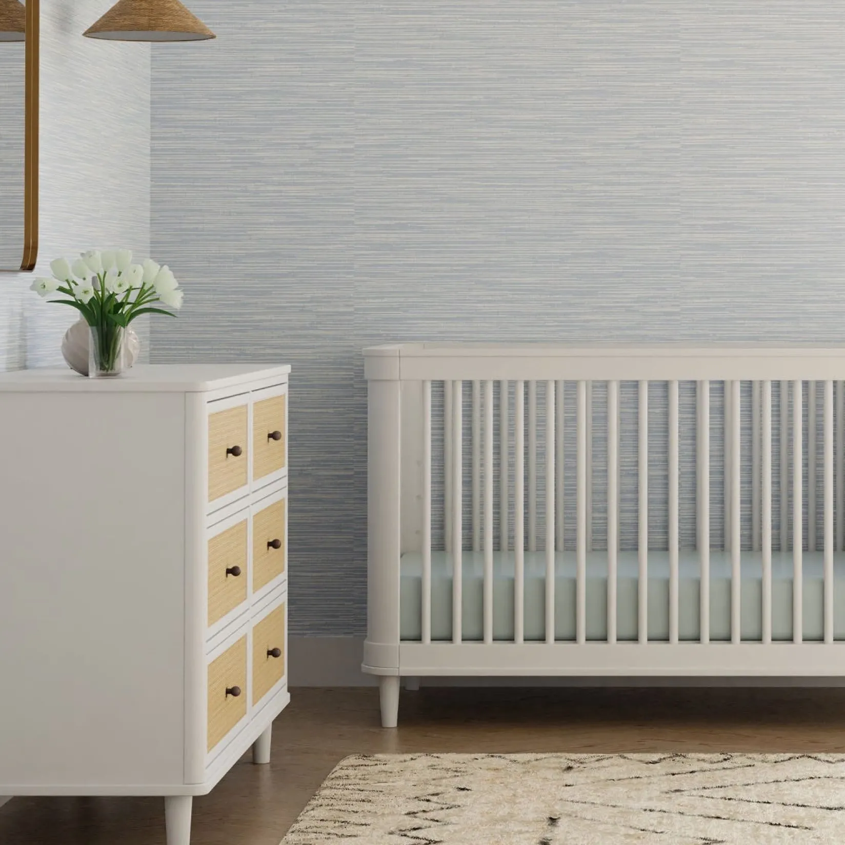 Storage Furniture>Namesake Marin with Cane 6 Drawer Assembled Dresser - Warm White and Honey Cane