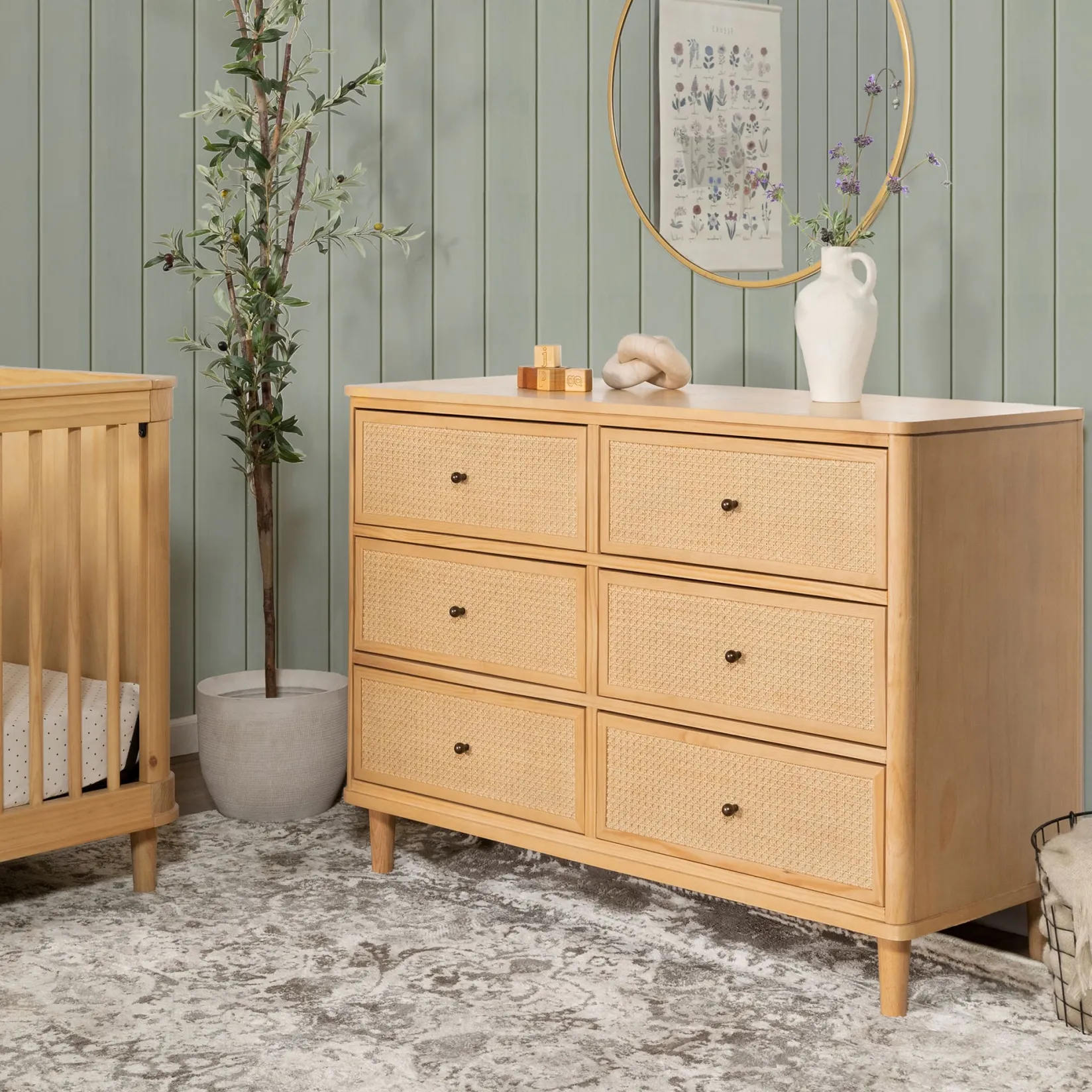 Storage Furniture>Namesake Marin with Cane 6 Drawer Assembled Dresser - Honey and Honey Cane
