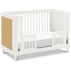 Outlet Marin with Cane 3-in-1 Convertible Crib - Warm White and Honey Cane Cribs & Mattresses|Cribs & Mattresses