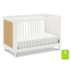 Outlet Marin with Cane 3-in-1 Convertible Crib - Warm White and Honey Cane Cribs & Mattresses|Cribs & Mattresses
