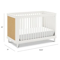 Outlet Marin with Cane 3-in-1 Convertible Crib - Warm White and Honey Cane Cribs & Mattresses|Cribs & Mattresses