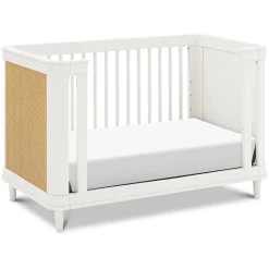 Outlet Marin with Cane 3-in-1 Convertible Crib - Warm White and Honey Cane Cribs & Mattresses|Cribs & Mattresses