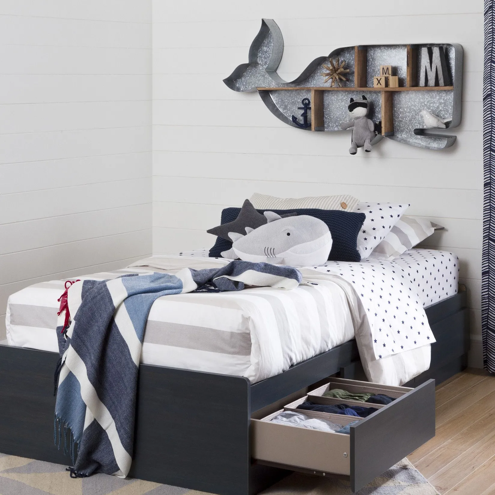 Twin, Full & Queen Beds>South Shore Mates Bed with 3 Drawers - Aviron Blueberry