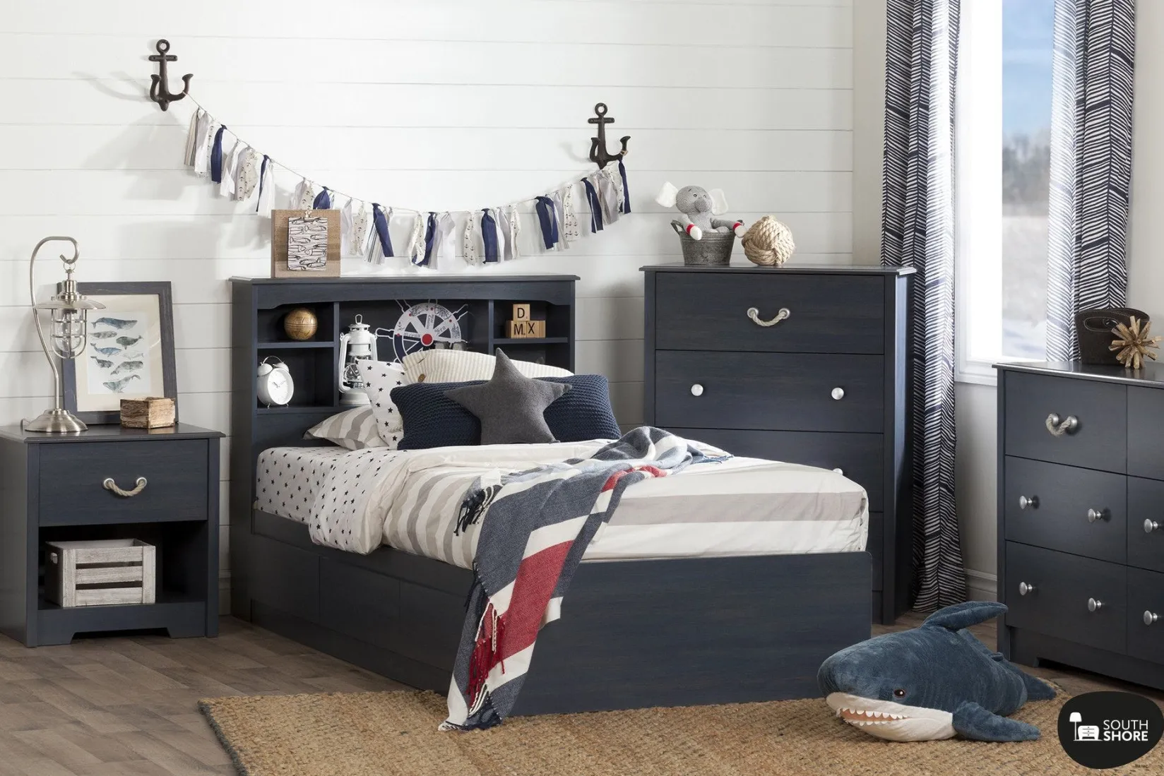 Twin, Full & Queen Beds>South Shore Mates Bed with 3 Drawers - Aviron Blueberry