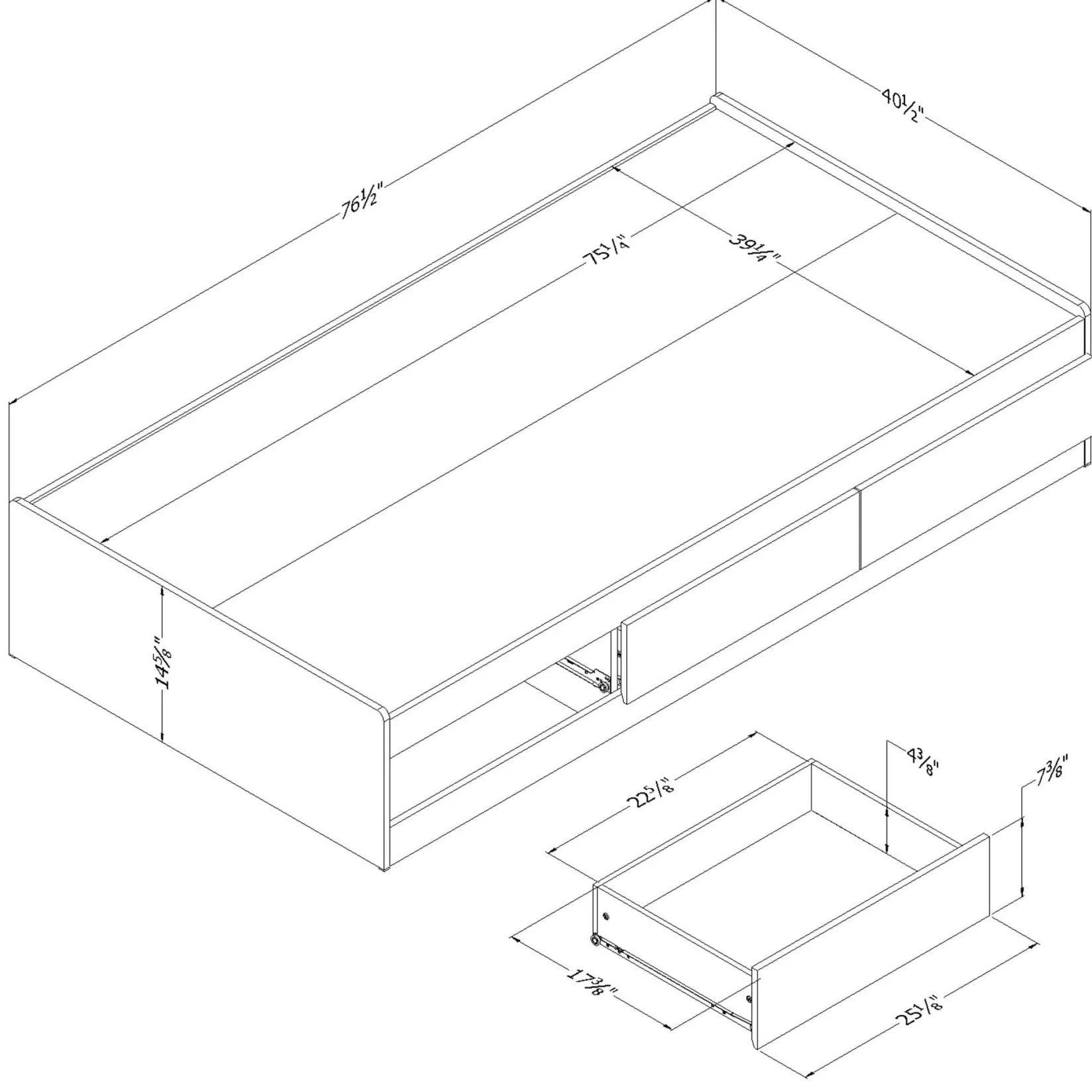 Twin, Full & Queen Beds>South Shore Mates Bed with 3 Drawers - Aviron Blueberry