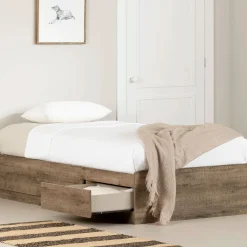 New Mates Bed with 3 Drawers - Arlen Weathered Oak Twin, Full & Queen Beds