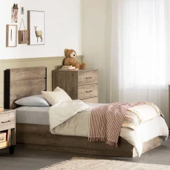 New Mates Bed with 3 Drawers - Arlen Weathered Oak Twin, Full & Queen Beds