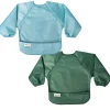 Bibs|Breastfeeding>Tiny Twinkle Mess-proof Full Sleeve Bib 2 Pack - Slate / Olive