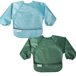 Bibs|Breastfeeding>Tiny Twinkle Mess-proof Full Sleeve Bib 2 Pack - Slate / Olive