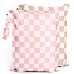 Sale Mess-proof Wet Bags 2-Pack - Pink / Brown Checkers Diaper Bags|Diaper Bags