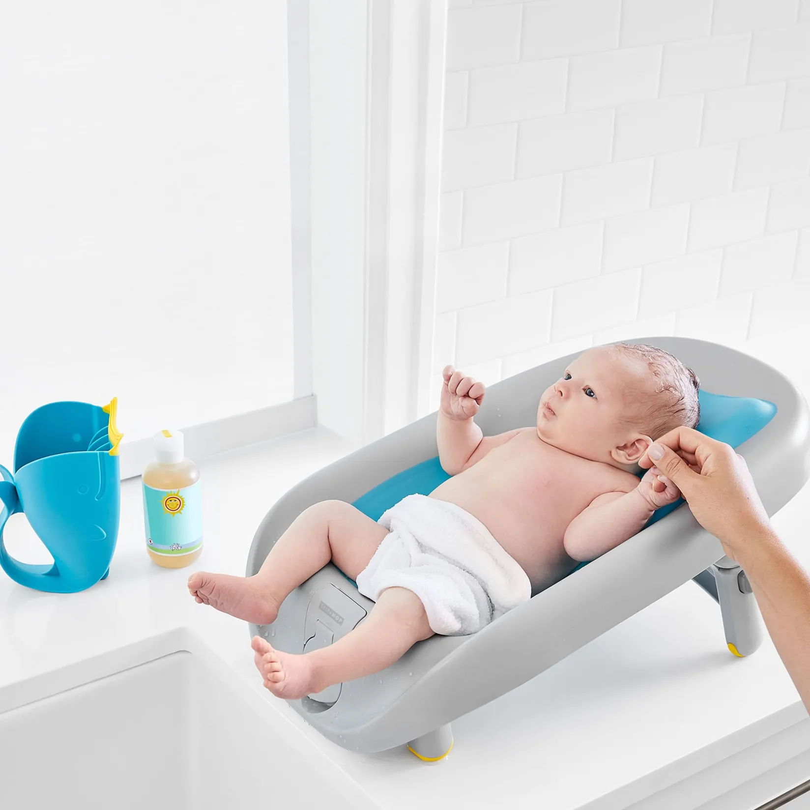 Baby Baths & Seats|Bath Accessories>Skip Hop Moby Recline & Rinse Bather - Grey / Blue