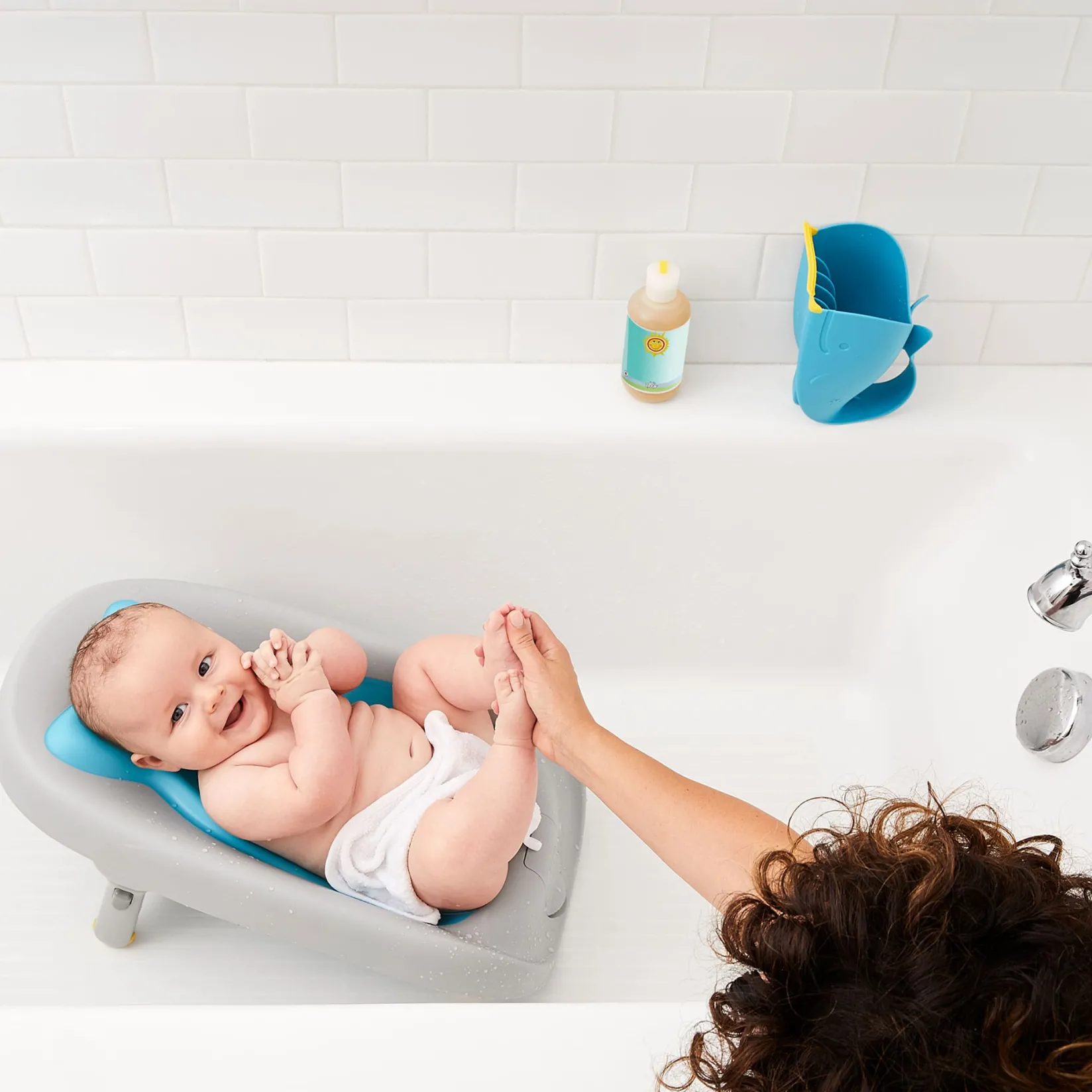 Baby Baths & Seats|Bath Accessories>Skip Hop Moby Recline & Rinse Bather - Grey / Blue