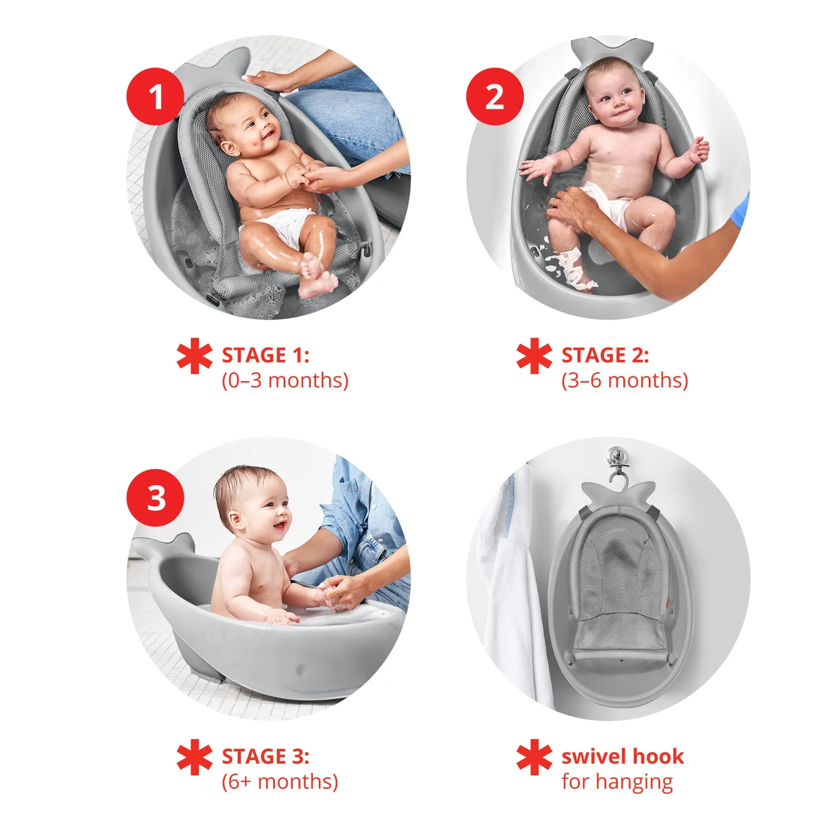 Moby Smart Sling 3-Stage Tub - Gray Baby Baths & Seats|Bath Accessories