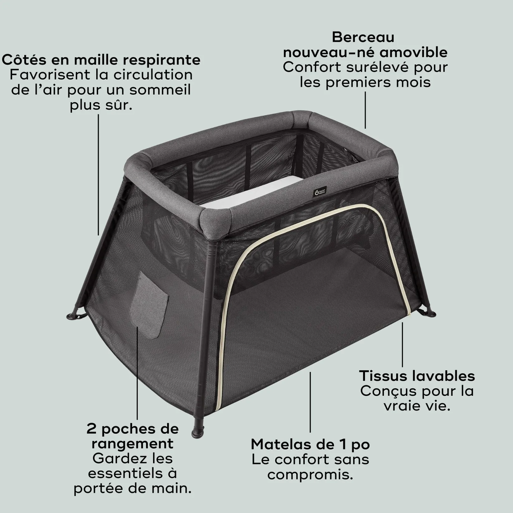 Outlet Moov & Comfy - Charcoal Grey Playards & Bassinets|Playards & Bassinets