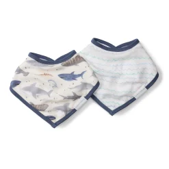 Muslin Products|Bibs>Loulou Lollipop Muslin Bandana Bib Set - Sharks