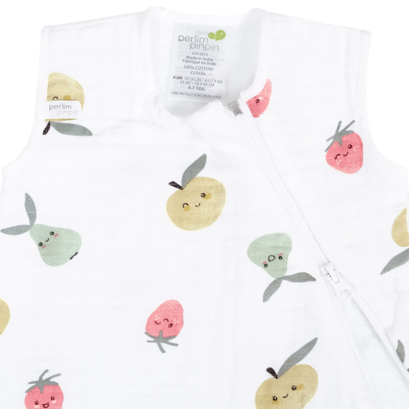Sleep Bags|Pyjamas>Perlimpinpin Muslin Sleep Bag 0-36 months - Fruits White