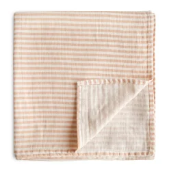 Blankets|Blankets>Mushie Muslin Swaddle Blanket - Natural Stripe