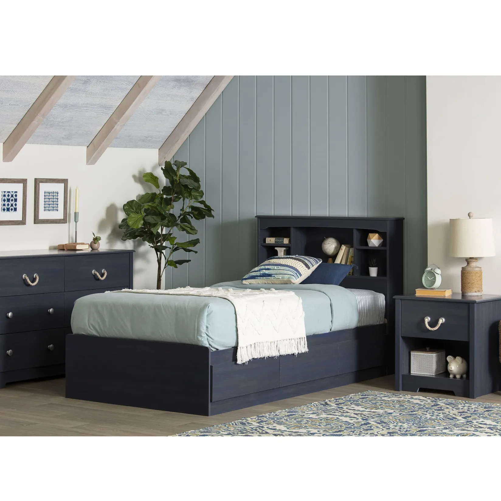 Outlet Navali Twin Bookcase Headboard - Blueberry Twin, Full & Queen Beds